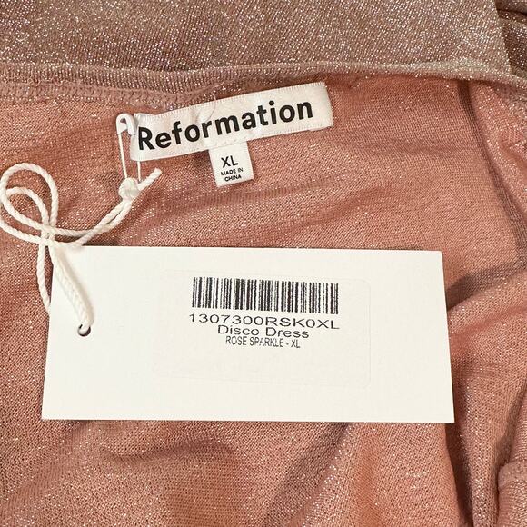 REFORMATION Disco Midi Dress V-Neck Metallic Maxi Rose Sparkle Pink Slip Dress - Picture 9 of 12